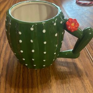 NWOT Green Cactus Ceramic Mug with Orange/Red Flower Accent from Walmart